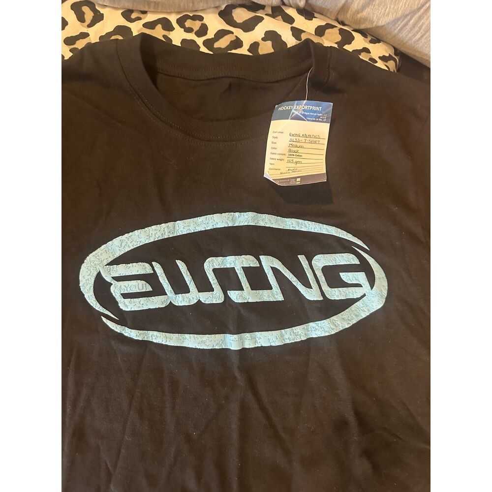 Ewing Athletics Black T Shirt Mens Medium Blue Ewing Script Logo Patrick Ewing
